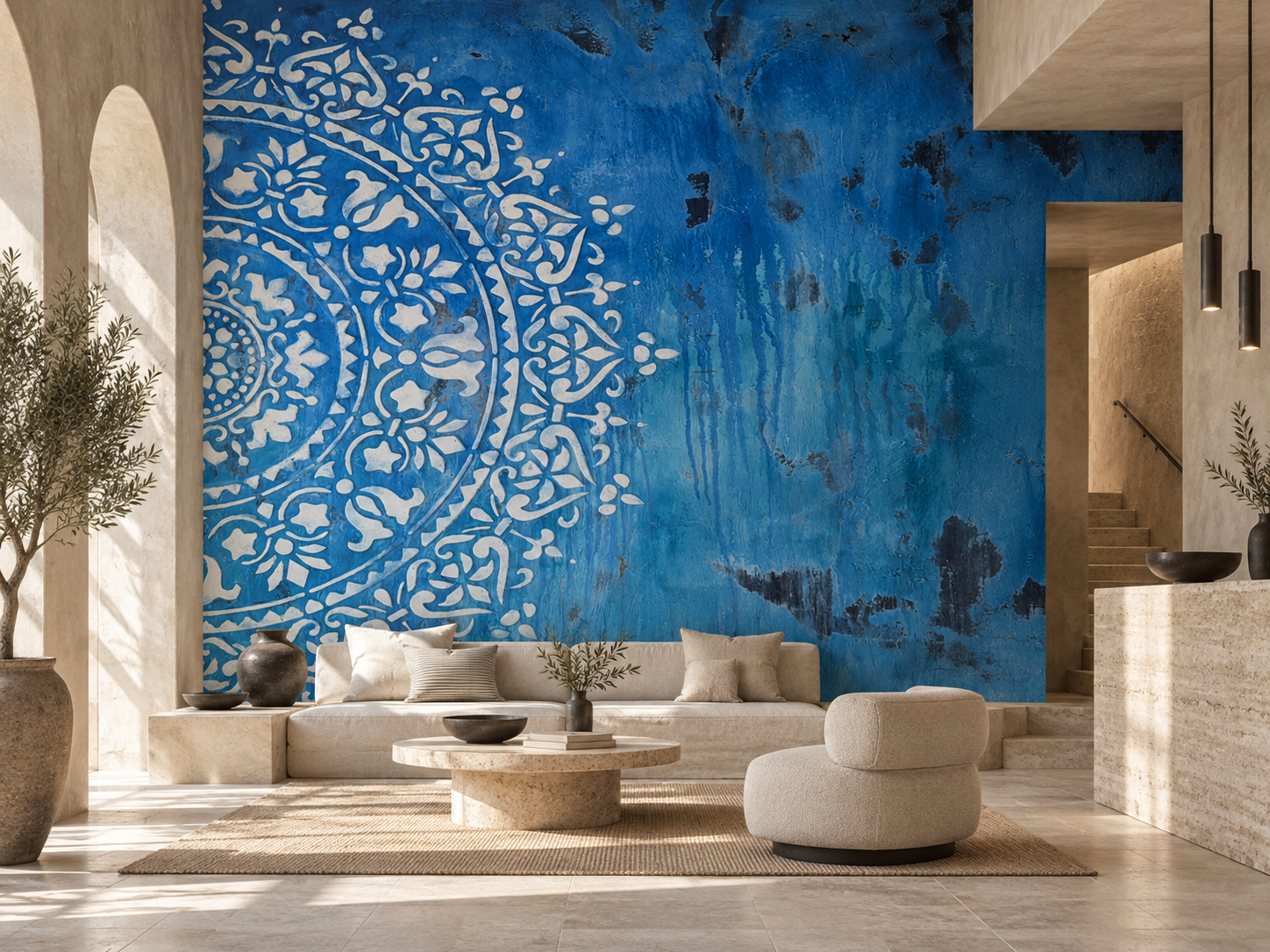 Indigo wall mural visualisation by The Black Labrador Project